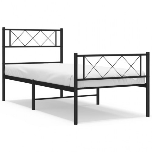 Sengeramme med sengegavl og fodgærde 90x190 cm - metal, sort