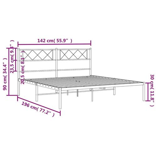Sengeramme med sengegavl 135x190 cm metal sort