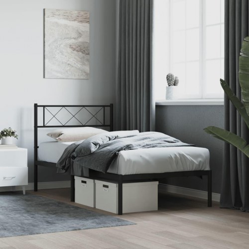 Sengeramme med sengegavl 75×190 cm - metal, sort