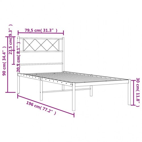 Sengeramme med sengegavl 75×190 cm - metal, sort