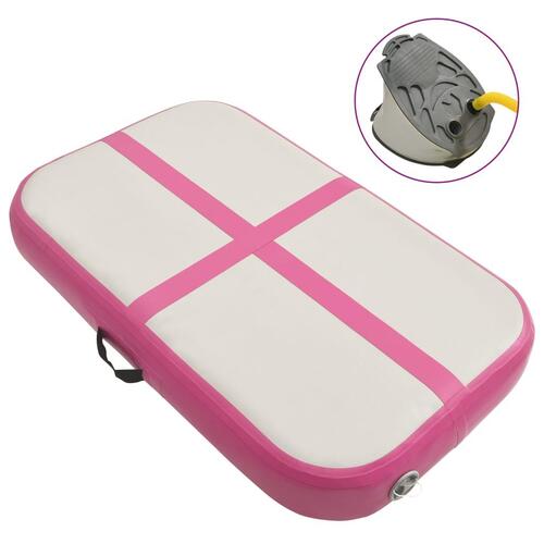 Oppustelig gymnastikmåtte med pumpe 60x100x15 cm PVC lyserød