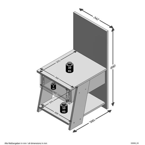 sengebord med 1 skuffe 34,2x39x69 cm sandfarvet egetræsfarve