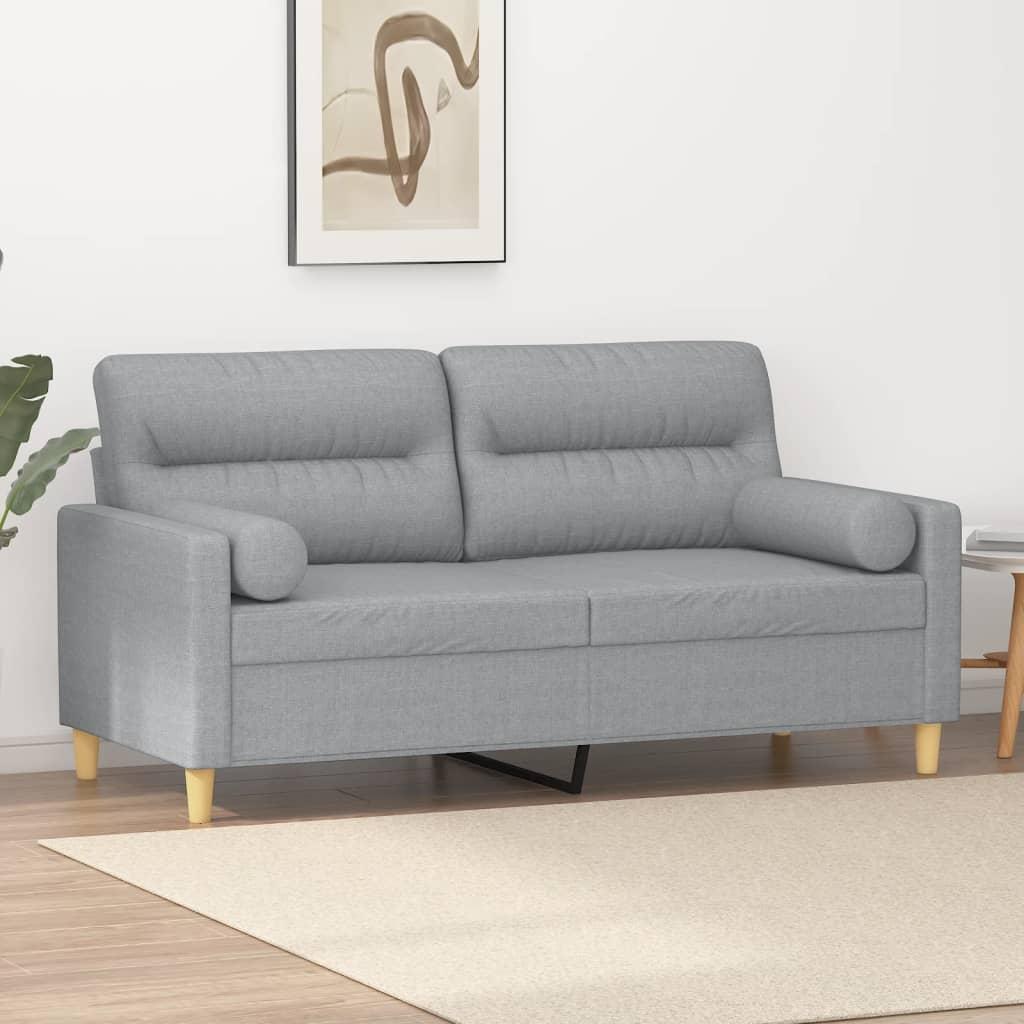 2-personers sofa med pyntepuder 140 cm stof lysegrå billede