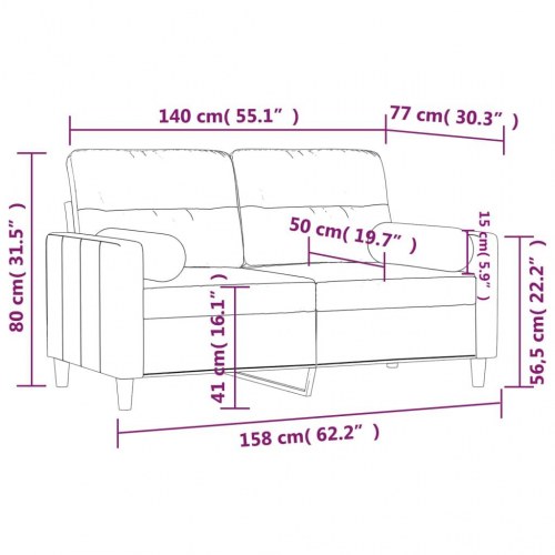 2-personers sofa med pyntepuder 140 cm - stof, lysegrå