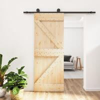 Skydedør med monteringssæt 85x210 cm massivt fyrretræ