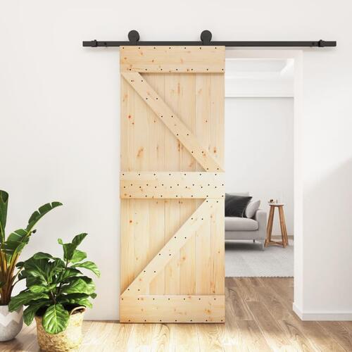 Skydedør med monteringssæt 85x210 cm massivt fyrretræ