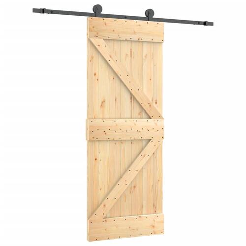 Skydedør med monteringssæt 85x210 cm massivt fyrretræ