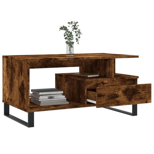 Sofabord 90x49x45 cm konstrueret træ røget egetræsfarve