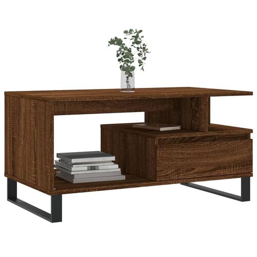 Sofabord 90x49x45 cm konstrueret træ brun egetræsfarve
