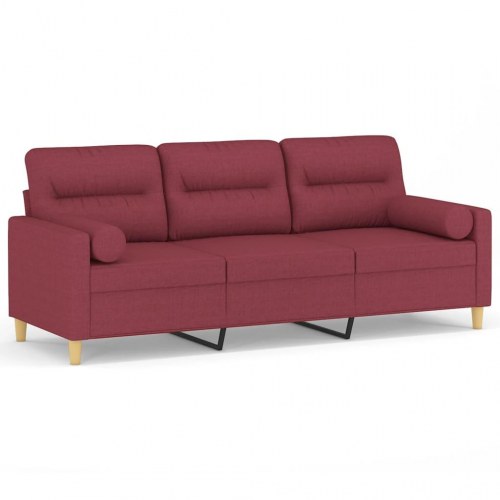 3-personers sofa med pyntepuder - stof, vinrød, 180 cm