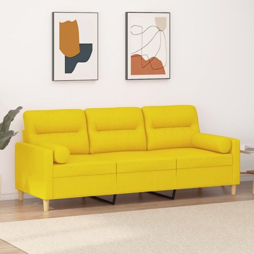 3-personers sofa med pyntepuder - stof, lysegul, 198 cm