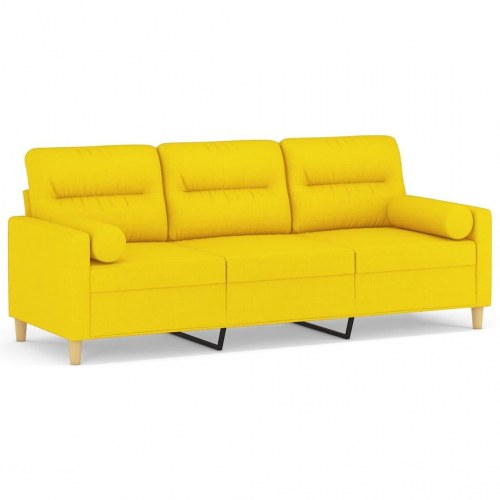 3-personers sofa med pyntepuder - stof, lysegul, 198 cm
