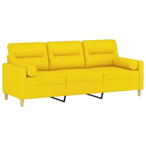 3-personers sofa med pyntepuder - stof, lysegul, 198 cm
