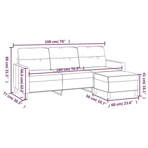 3-personers sofa med fodskammel 180 cm stof Vinrød