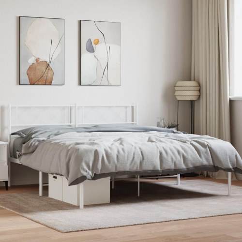 Sengeramme med sengegavl 140x190 cm metal hvid