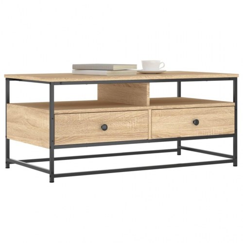 Sofabord 100 × 51 × 45 cm i konstrueret træ - sonoma eg, metalstel