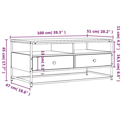 Sofabord 100 × 51 × 45 cm i konstrueret træ - sonoma eg, metalstel