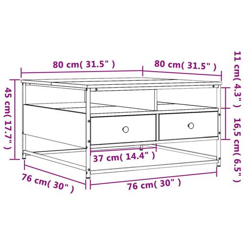 Sofabord 80x80x45 cm konstrueret træ sonoma-eg
