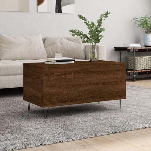 Sofabord 90x44,5x45 cm konstrueret træ brun egetræsfarve