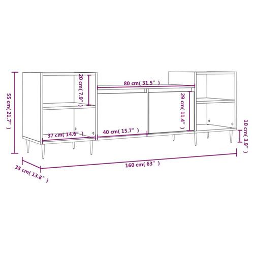 Tv-bord 160x35x55 cm konstrueret træ hvid