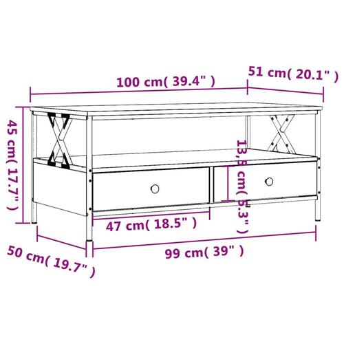 Sofabord 100x51x45 cm konstrueret træ sonoma-eg