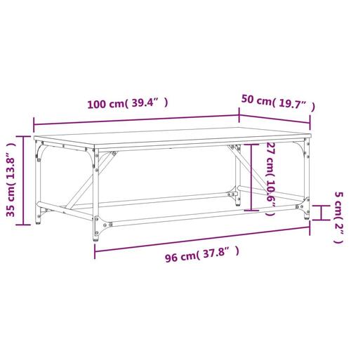 Sofabord 100x50x35 cm massivt konstrueret træ sort