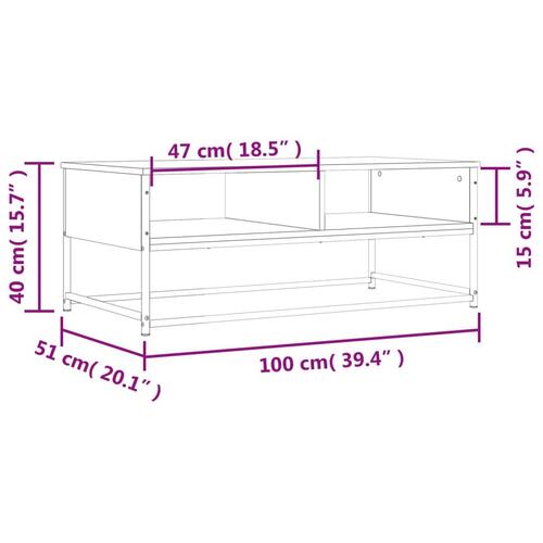 Sofabord 100x51x40 cm konstrueret træ røget egetræsfarve