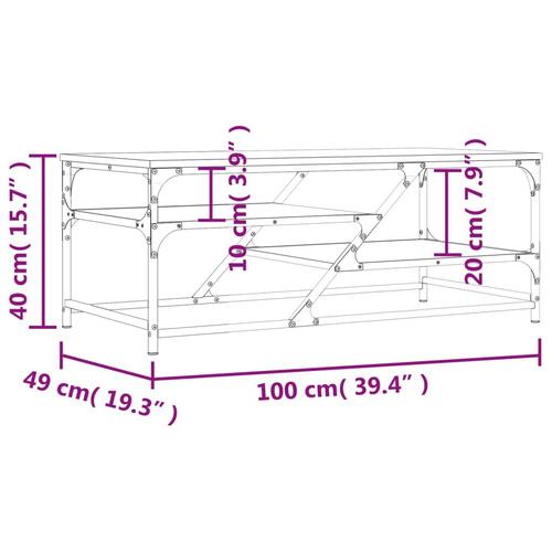 Sofabord 100x49x40 cm konstrueret træ røget egetræsfarve
