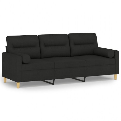 3-personers sofa med pyntepuder - stof, sort, 198 cm