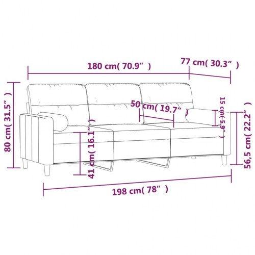 3-personers sofa med pyntepuder - stof, sort, 198 cm