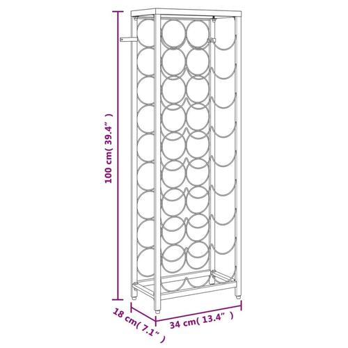 Vinreol til 27 flasker 34x18x100 cm smedejern sort