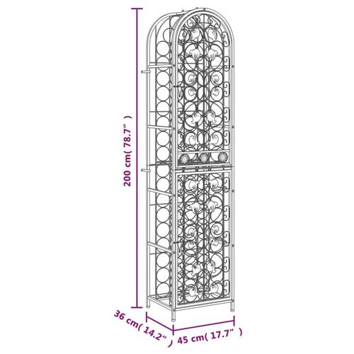 Vinreol til 73 flasker 45x36x200 cm smedejern sort