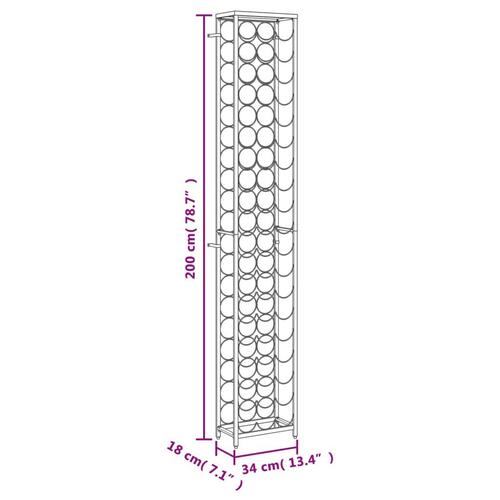 Vinreol til 57 flasker 34x18x200 cm smedejern sort