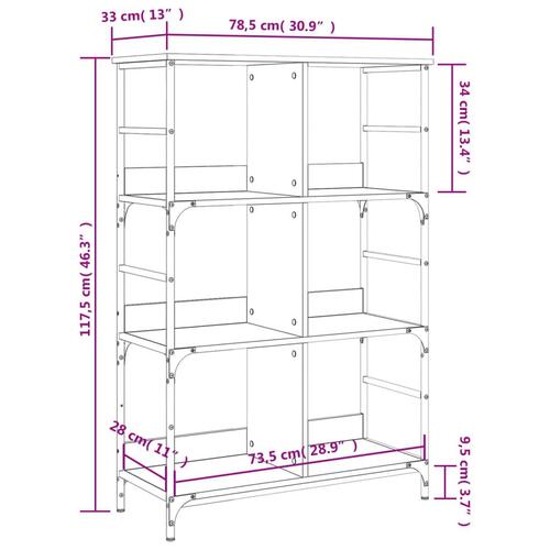 Bogreol 78,5x33x117,5 cm konstrueret træ sonoma-eg