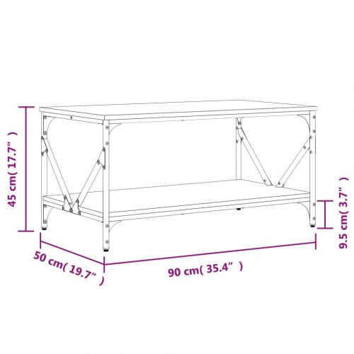 Sofabord 90x50x45 cm konstrueret træ røget egetræsfarve
