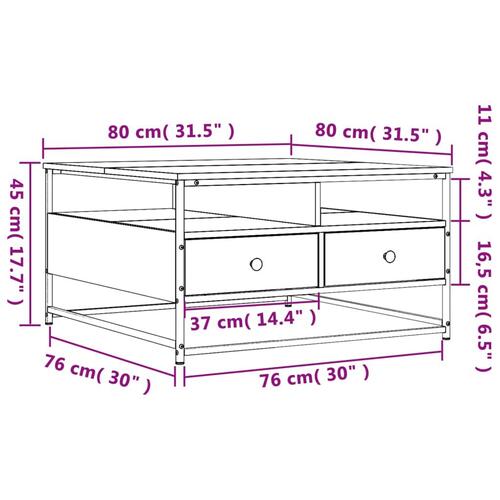 Sofabord 80x80x45 cm konstrueret træ brun egetræsfarve