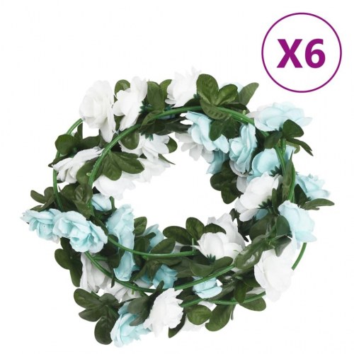 Blomsterguirlander til jul 6 stk. 240 cm blå og hvid