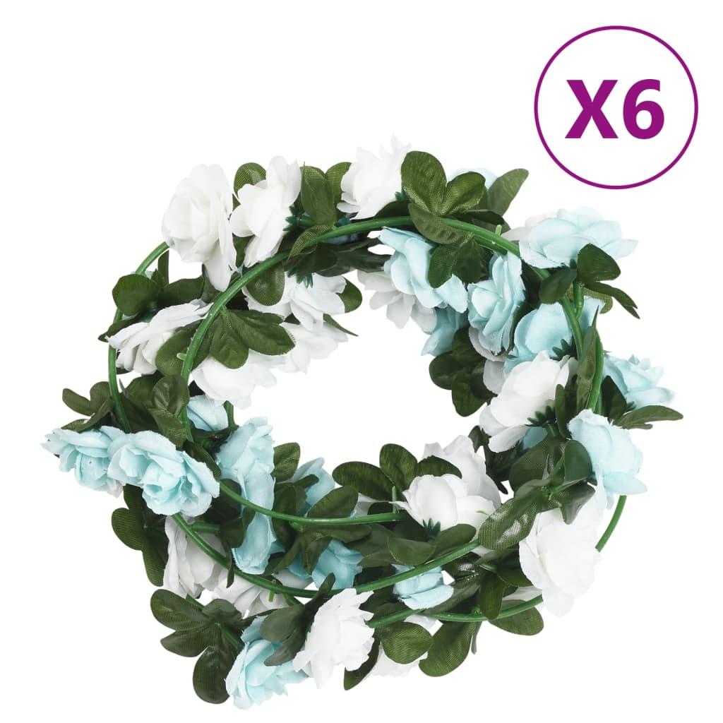 Blomsterguirlander til jul 6 stk. 240 cm blå og hvid