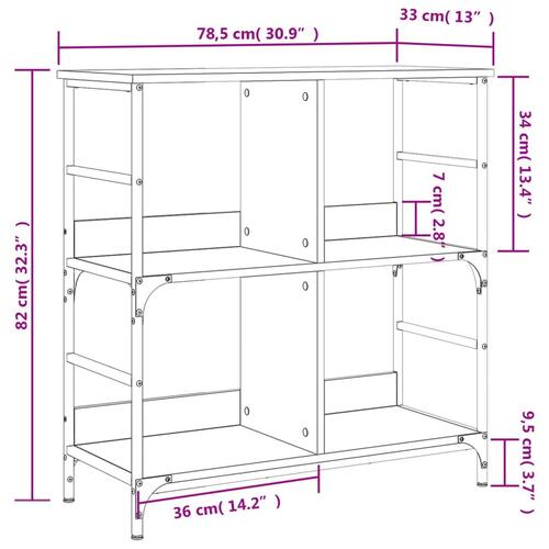 Bogreol 78,5x33x82 cm konstrueret træ sonoma-eg