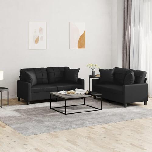 2 personers sofa med puder kunstlæder sort