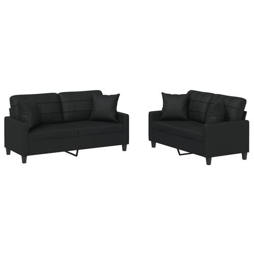 2 personers sofa med puder kunstlæder sort