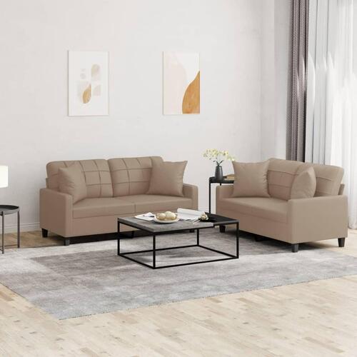 2 personers sofa med puder kunstlæder cappuccinofarvet