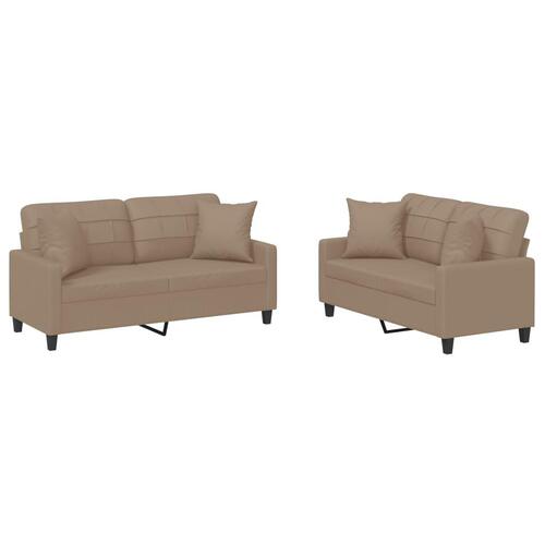 2 personers sofa med puder kunstlæder cappuccinofarvet