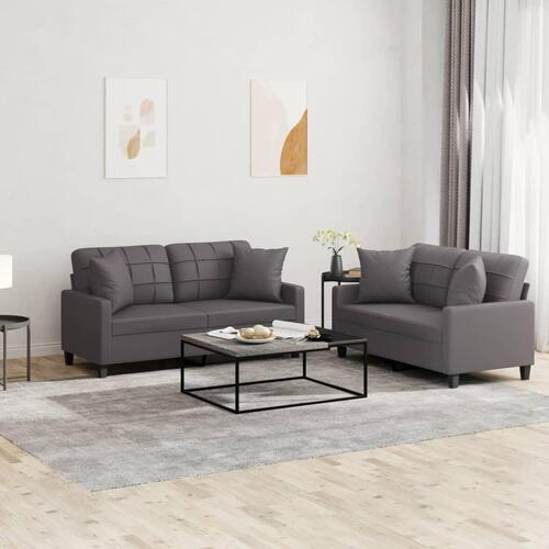 2 personers sofa med puder kunstlæder grå