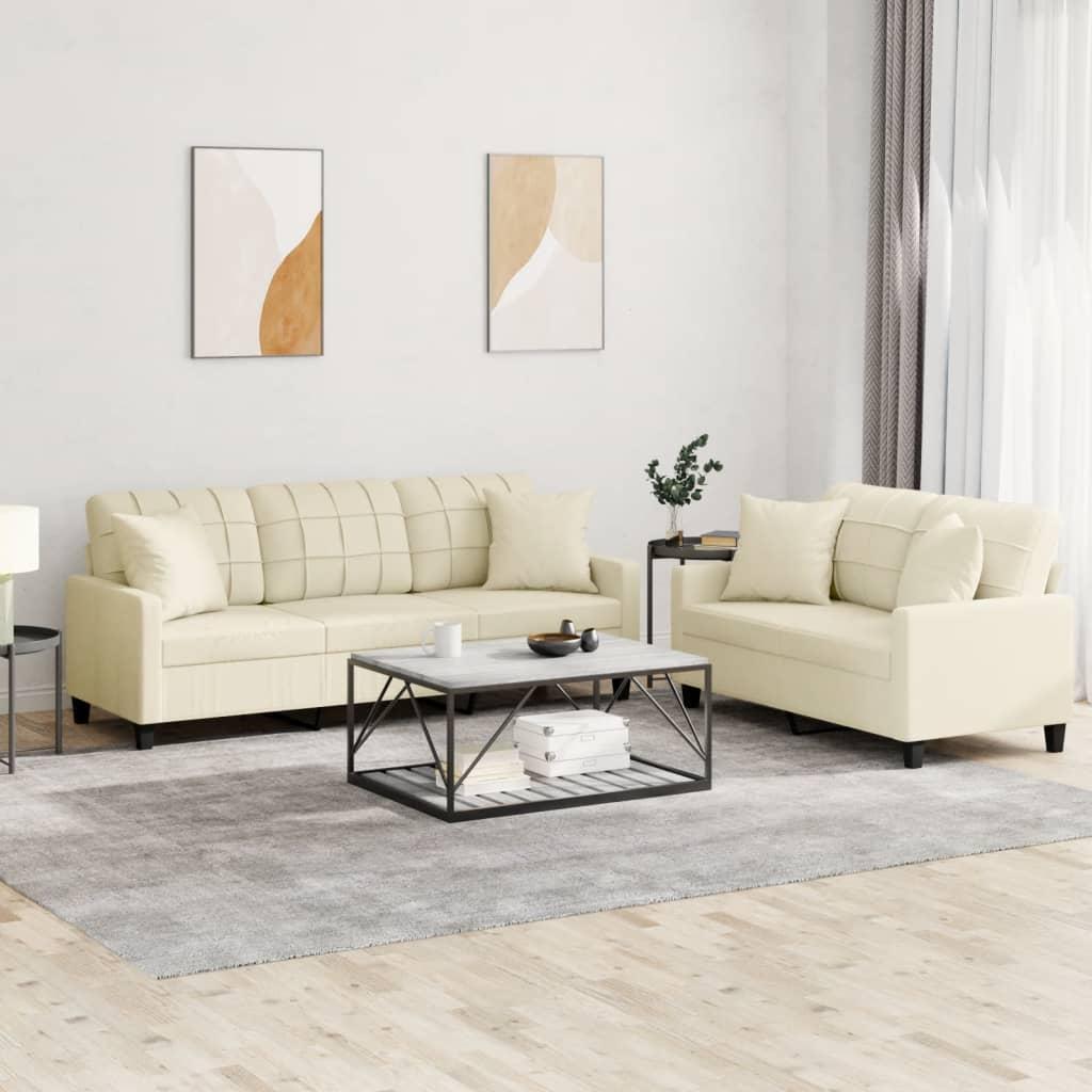 2 personers sofa med puder kunstlæder cremefarvet