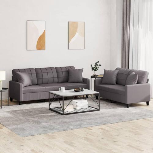 2 personers sofa med puder kunstlæder grå