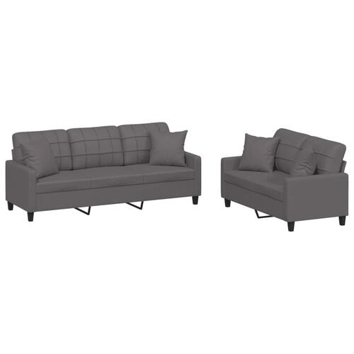 2 personers sofa med puder kunstlæder grå