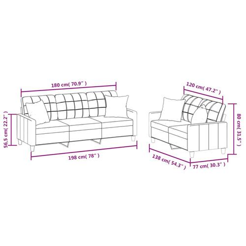 2 personers sofa med puder kunstlæder grå