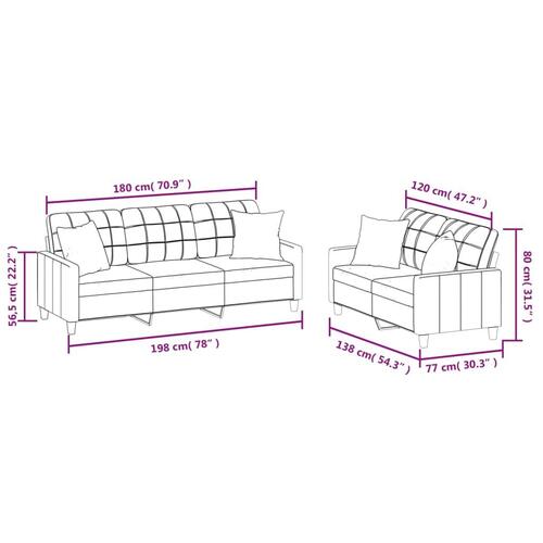 2 personers sofa med puder kunstlæder sort