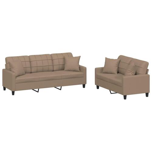 2 personers sofa med puder kunstlæder cappuccinofarvet